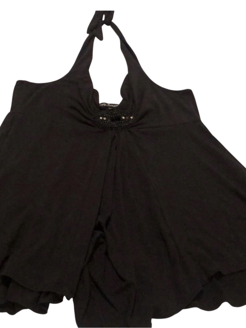 Simply Irresistible XL black halter high low halter beaded detail ties at neck
